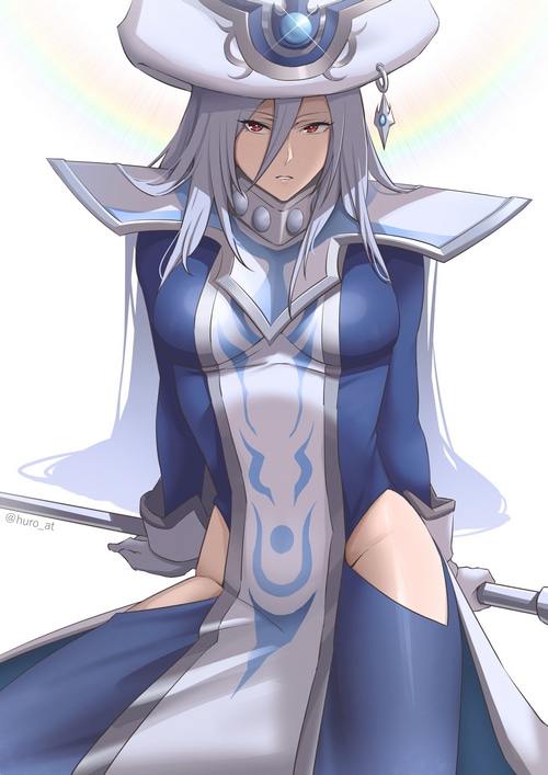 Silent Magician from Yu-Gi-Oh! wearing a witch hat