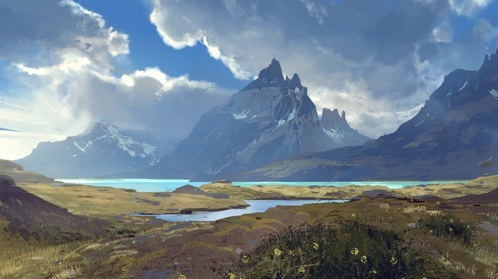 4K landscape with mountains and a river