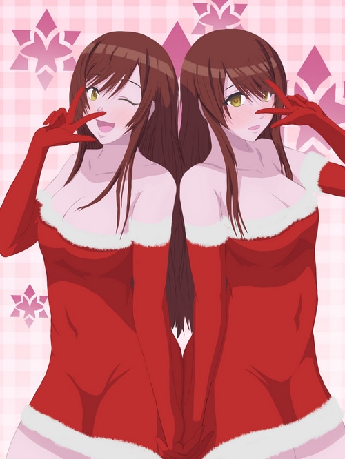 Oosaki Tenka and Oosaki Amana in Christmas dresses