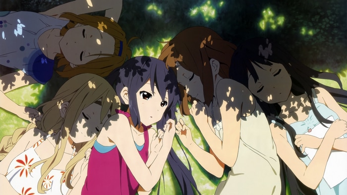 K-ON! girls sleeping under dappled sunlight