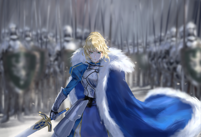 Artoria Pendragon with Excalibur and army