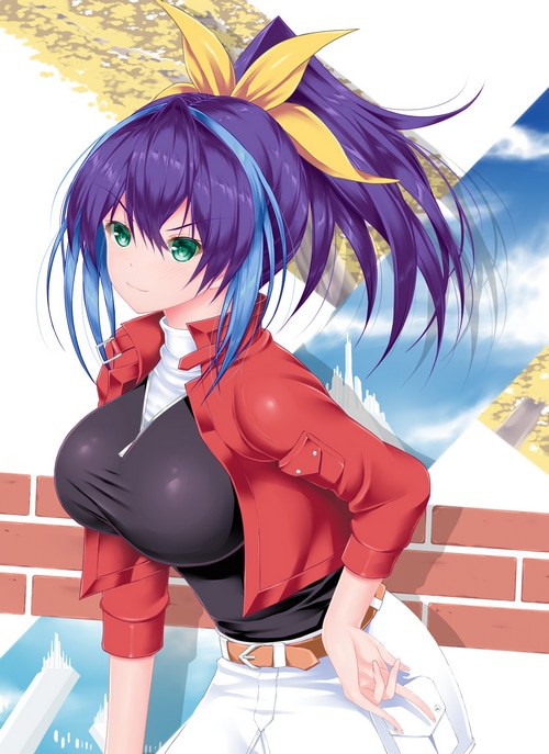 Serena from Yu-Gi-Oh! ARC-V with purple hair and red jacket