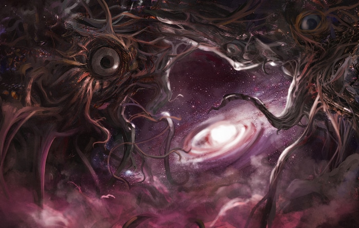 Cosmic horror with eyes and a galaxy