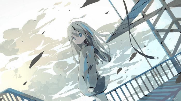 4K anime girl with blue eyes standing