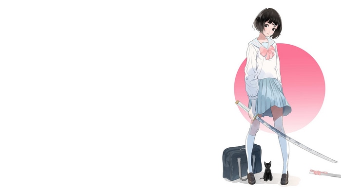 Anime girl with sword and cat