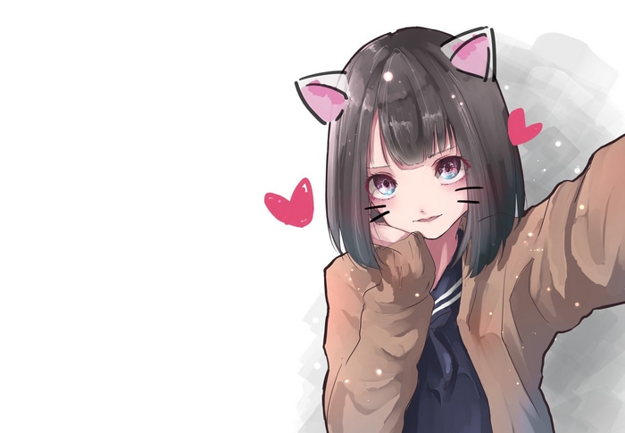 Anime girl with cat ears taking a selfie