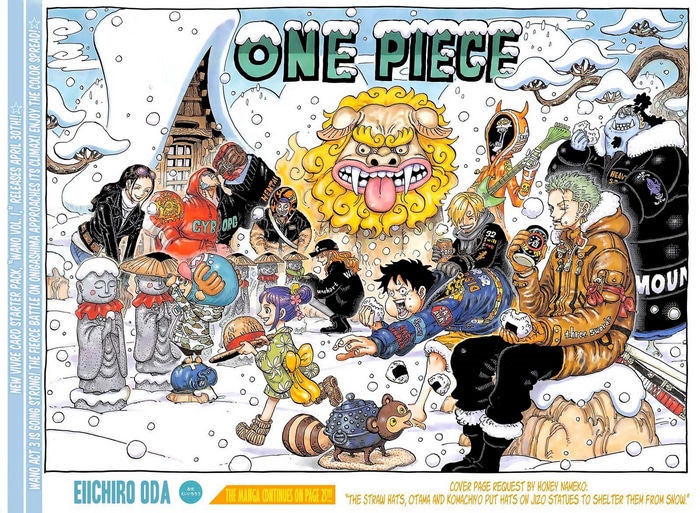 One Piece characters in a snowy landscape