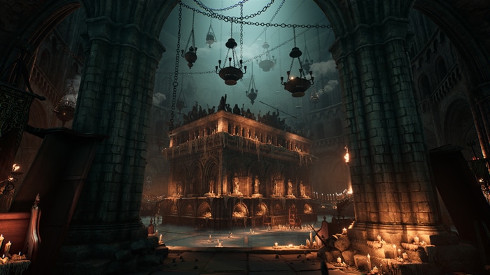 Dark Souls III Cathedral with Candles and Chandeliers