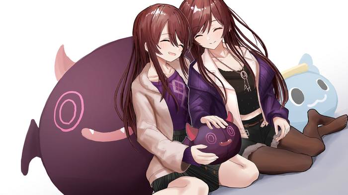 Oosaki Tenka and Oosaki Amana with plush toys