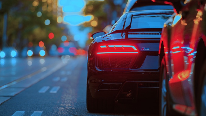 4K Audi R8 taillights on a city street