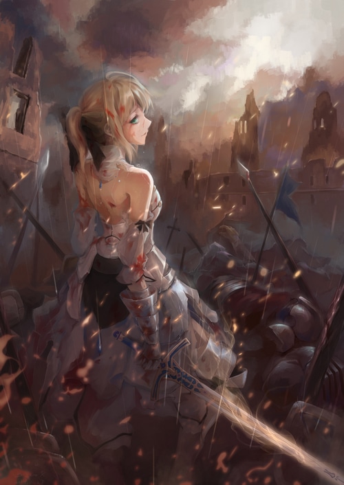 Artoria Pendragon in a battlefield