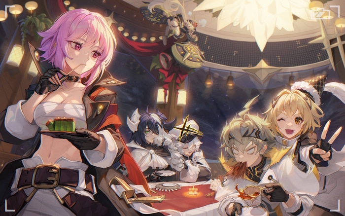 Group of fantasy girls enjoying a tea party
