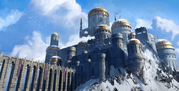 4K Snow Castle on Mountain Peaks