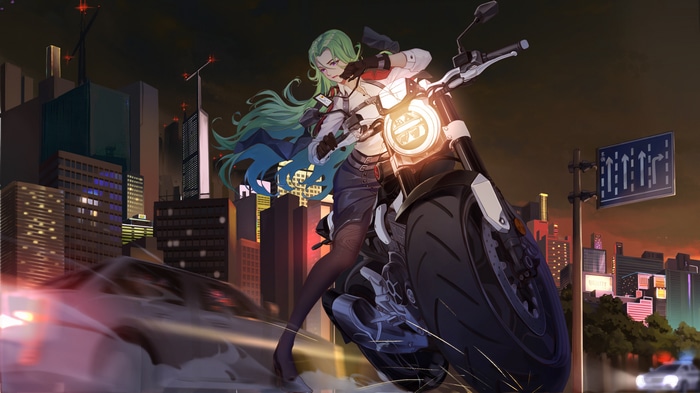4K Anime Girl on Motorcycle in City