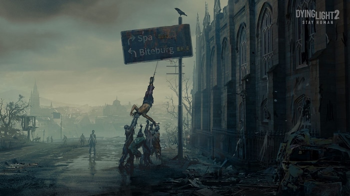 Dying Light 2 Stay Human zombies and signpost