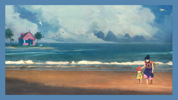 Chi-Chi and Gohan at Kame House beach