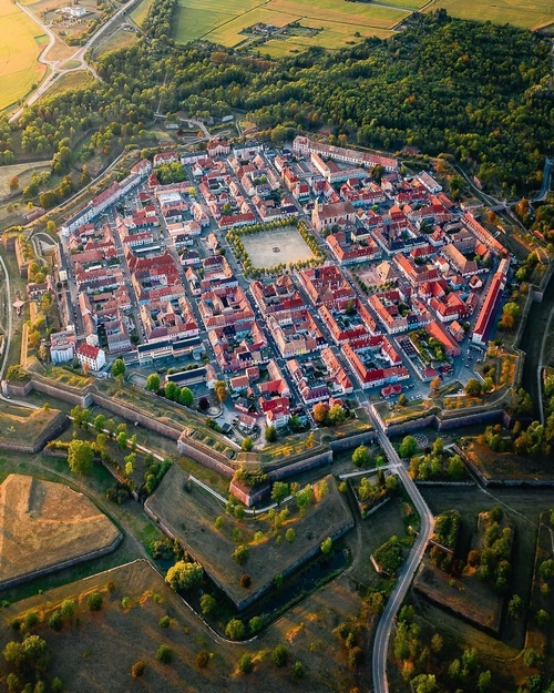 Aerial view of Neuf-Brisach fortress town in France