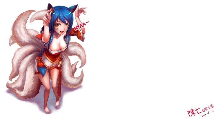 Ahri from League of Legends fan art with blue hair
