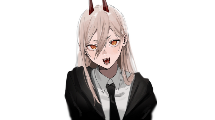 Power from Chainsaw Man with fangs and demon horns