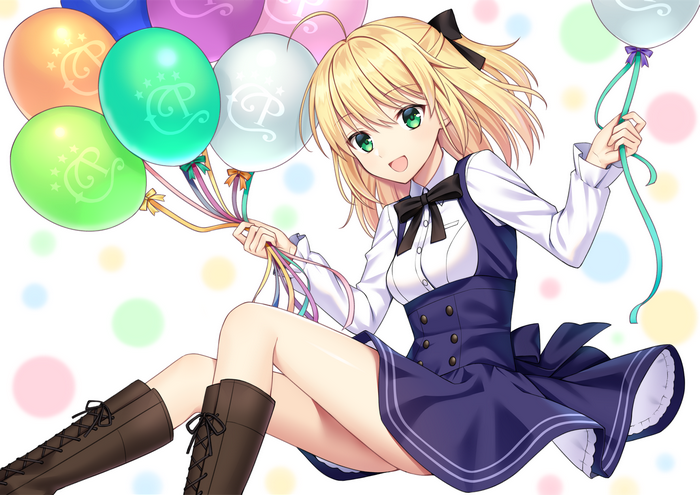 Saber Lily holding balloons