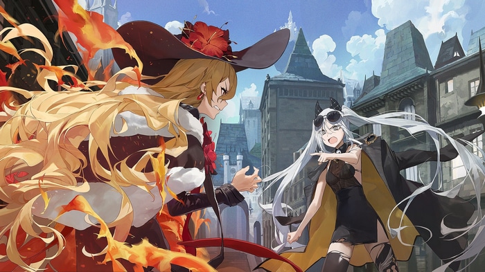Two fantasy women in a city street confrontation