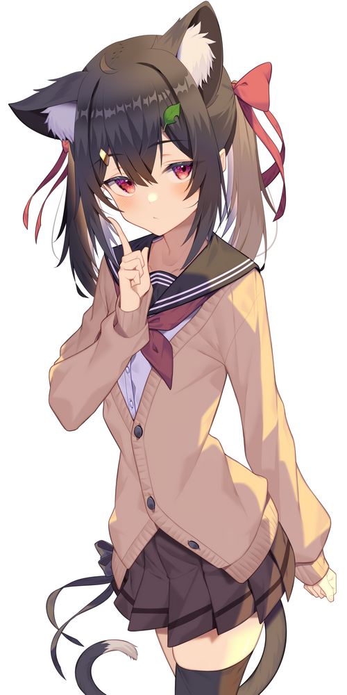 Cat girl in school uniform with red eyes