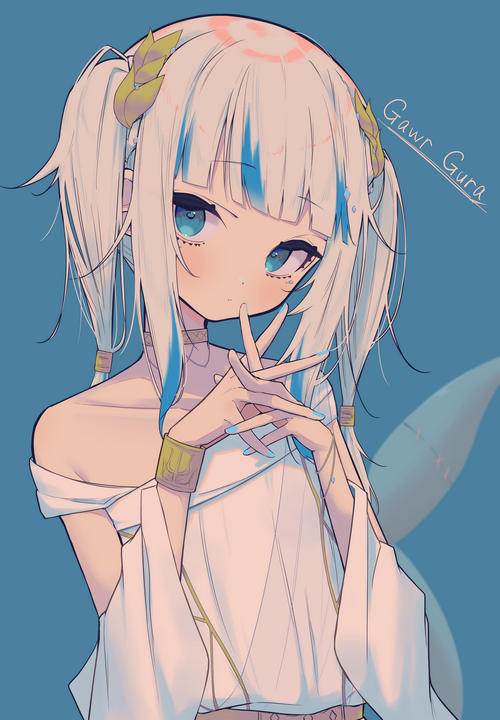 Gawr Gura in White Dress with Blue Accents