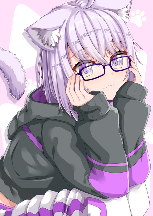 Nekomata Okayu wearing glasses and a hoodie