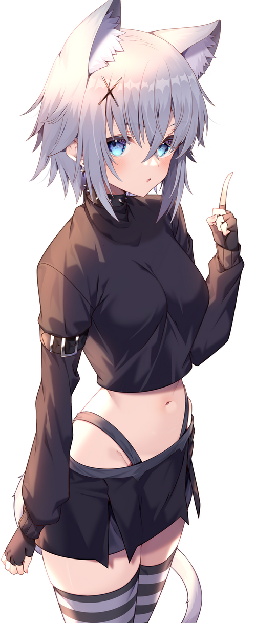 Cat girl with silver hair and blue eyes
