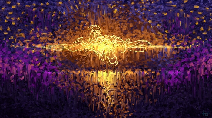 Abstract painting with yellow and purple colors
