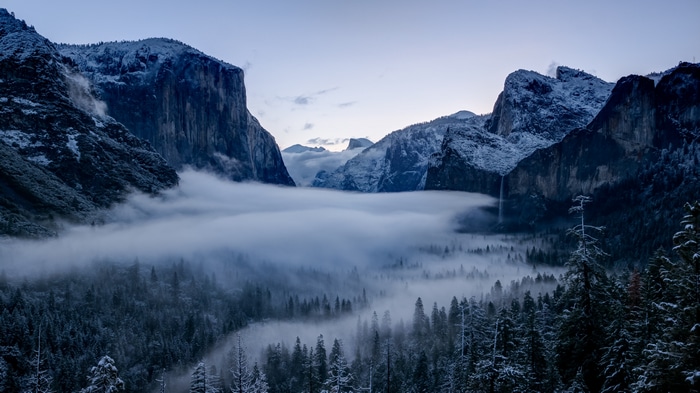 Yosemite National Park Snowy Valley with Mist