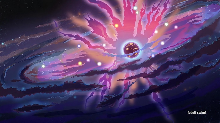Rick and Morty galaxy with a planet