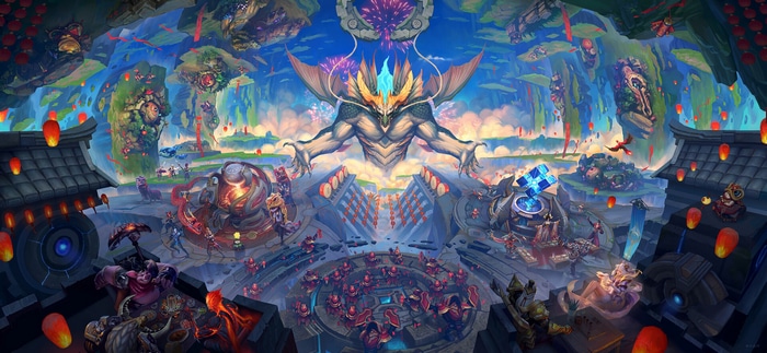 Fantasy Artwork of a Dragon and a Festival Scene