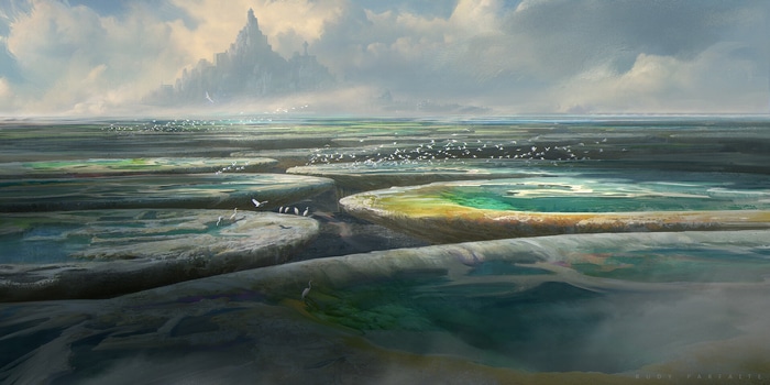 Rudy Parfaite Landscape with Birds and Cityscape