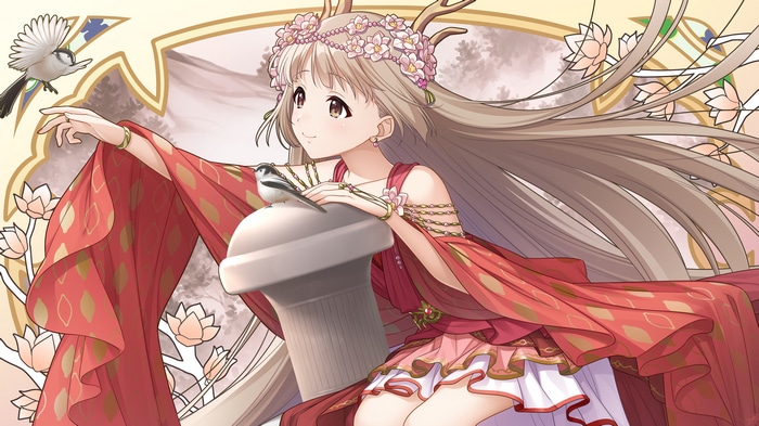 Fantasy girl with flower crown and birds