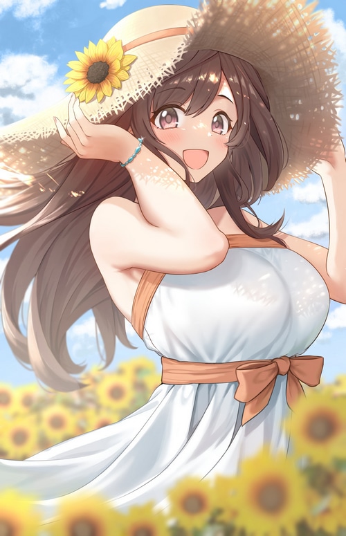 Kogane Tsukioka in a Sun Dress and Straw Hat