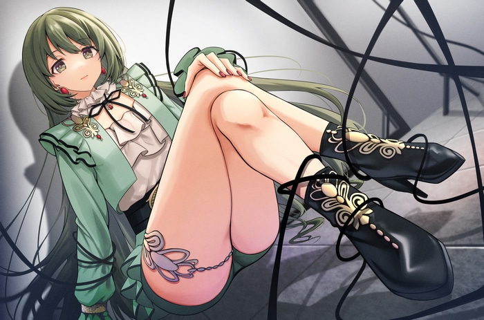 Anime girl with green hair and green eyes