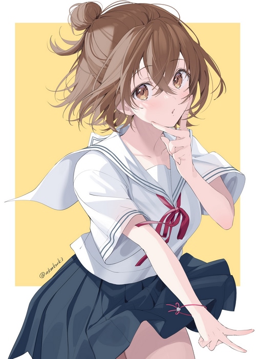 Anime girl in school uniform with brown hair