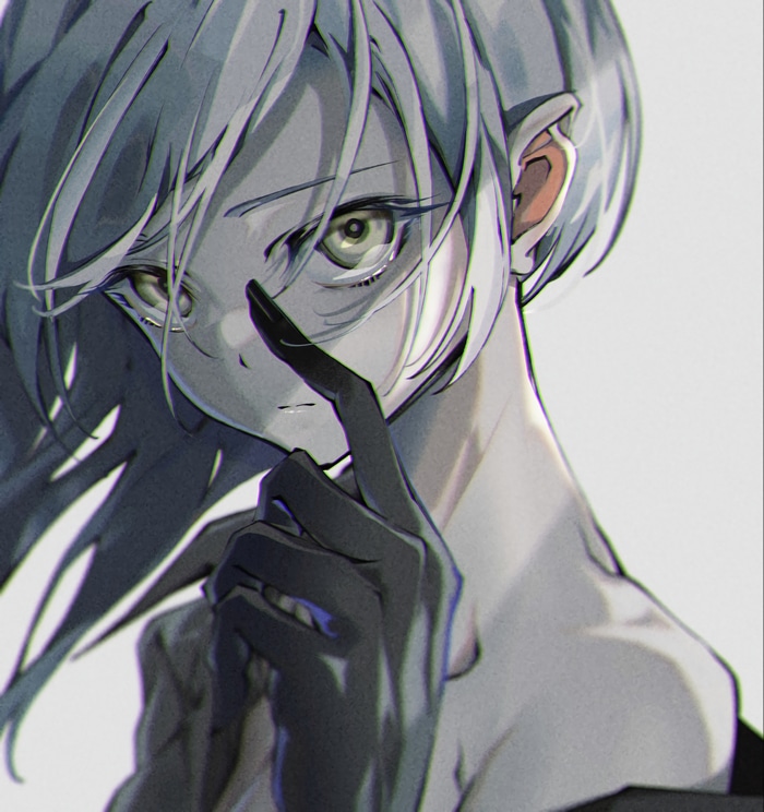 Anime girl with yellow eyes and black gloves