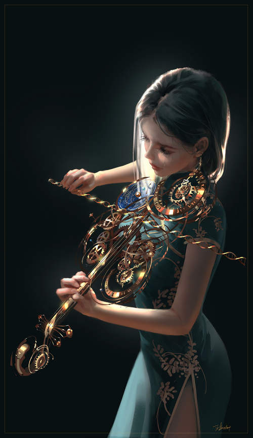Woman playing a steampunk violin