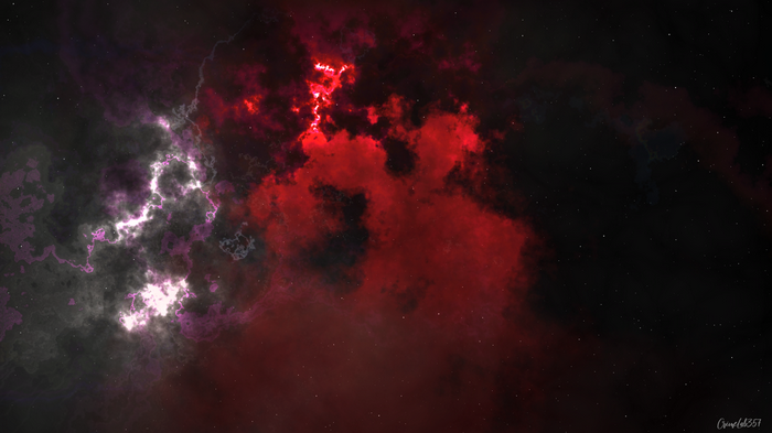 Red and purple nebula in deep space with stars