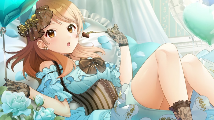 Girl in Cyan Dress Eating Chocolate with Fork