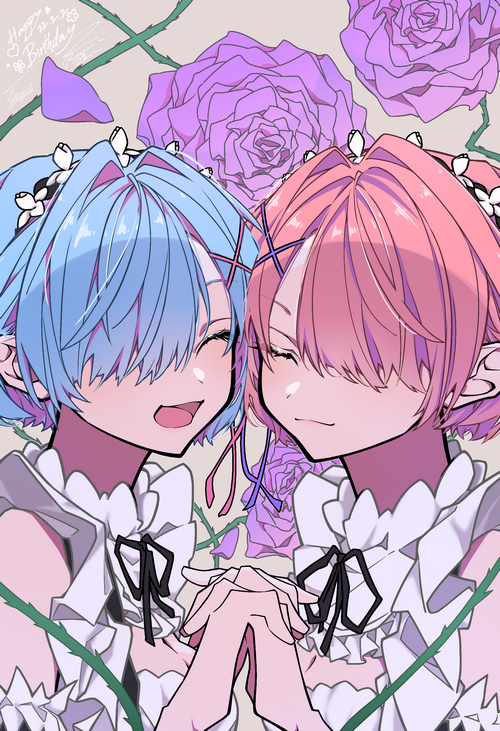 Rem and Ram from Re:Zero with Roses