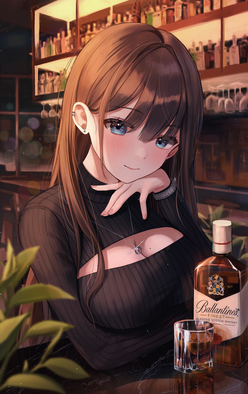 Anime girl with Ballantine's whiskey