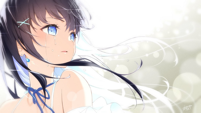 Keisuke Tochi Crying Anime Girl with Blue Eyes