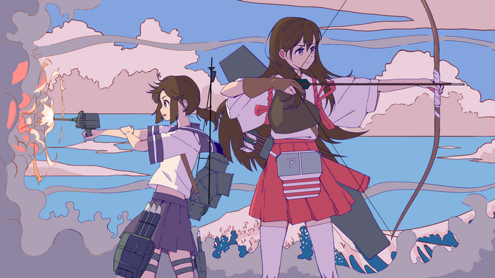 Kantai Collection: Akagi and Fubuki with Weapons