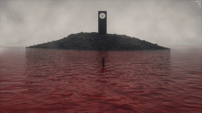 4K Abstract 3D Coast with Red Water