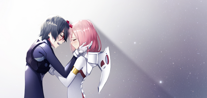 Darling in the FranXX: Hiro and Zero Two Embrace