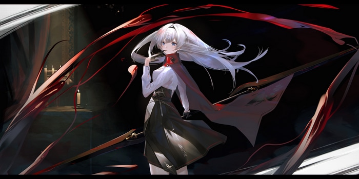 Anime girl with white hair and spear