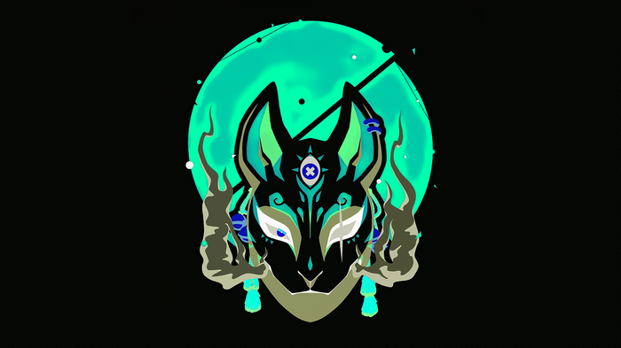 Abstract fox spirit with teal moon
